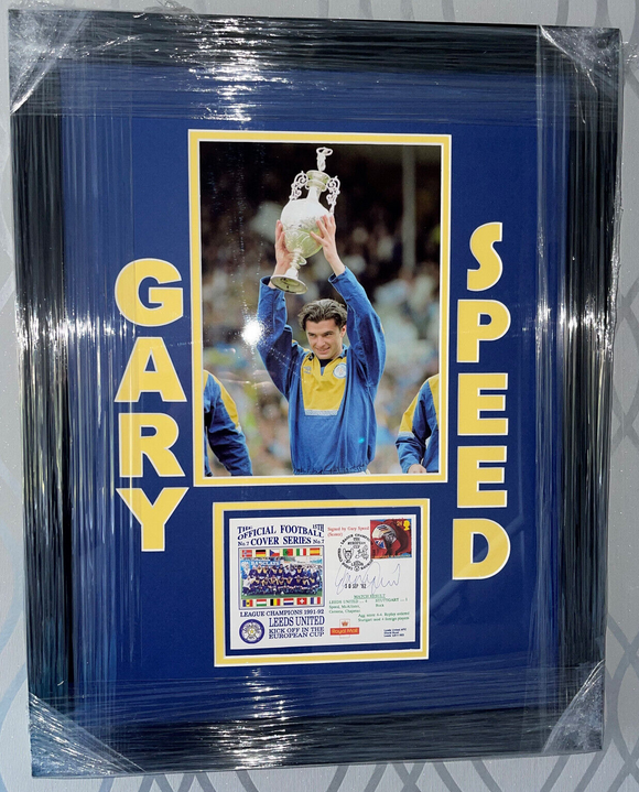 FRAMED Gary Speed hand signed Photo Mount Autograph Leeds United