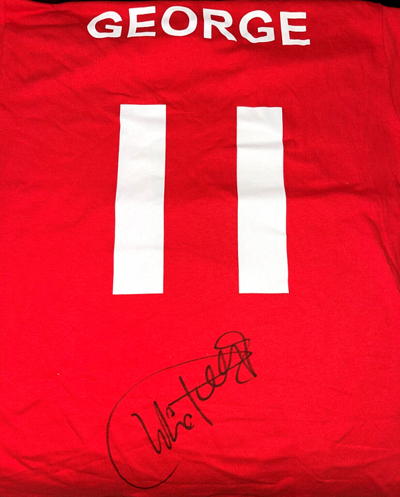 Charlie George hand signed with proof autographed Arsenal T-Shirt Red
