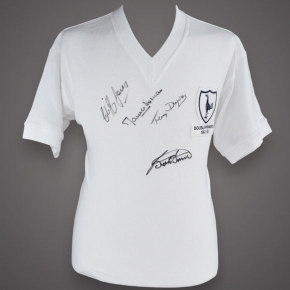 SPURS SIGNED BY 4 DOUBLE WINNERS 1960/61 SHIRT AUTOGRAPH TOTTENHAM HOTSPUR