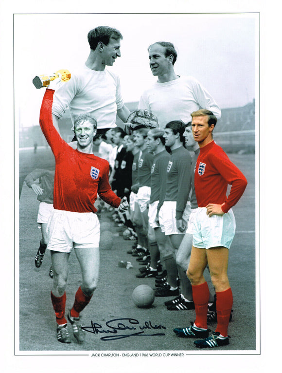 Jack Charlton Hand Signed 1966 World Cup Autographed Photo Montage England