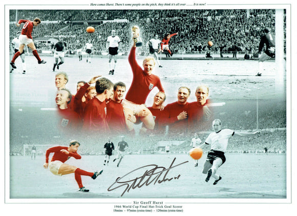 Geoff Hurst Hand Signed 1966 World Cup Autographed Goal Montage Photo England