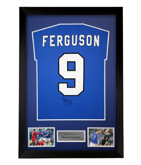 FRAMED Duncan Ferguson Hand Signed Shirt Everton Autograph