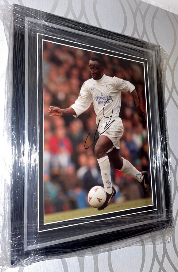 Framed Tony Yeboah hand signed Action photo Leeds United