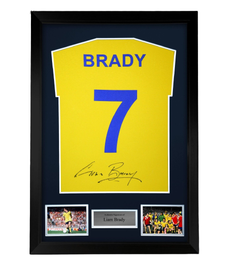 FRAMED Liam Brady hand signed autographed Arsenal t-shirt