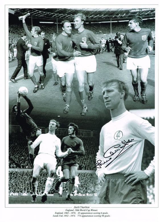 Jack Charlton hand signed montage photo autograph - certificate of authenticity - photo proof